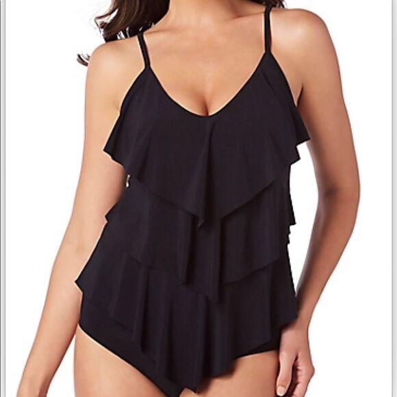 Magicsuit  Rita Wireless Ruffle Tankini Black 6006044 Size 10 - Picture 1 of 11